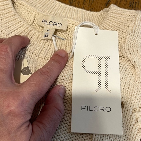 🤍PILCRO Anthropologie Sweater M Cream White Layered Look - Picture 2 of 10
